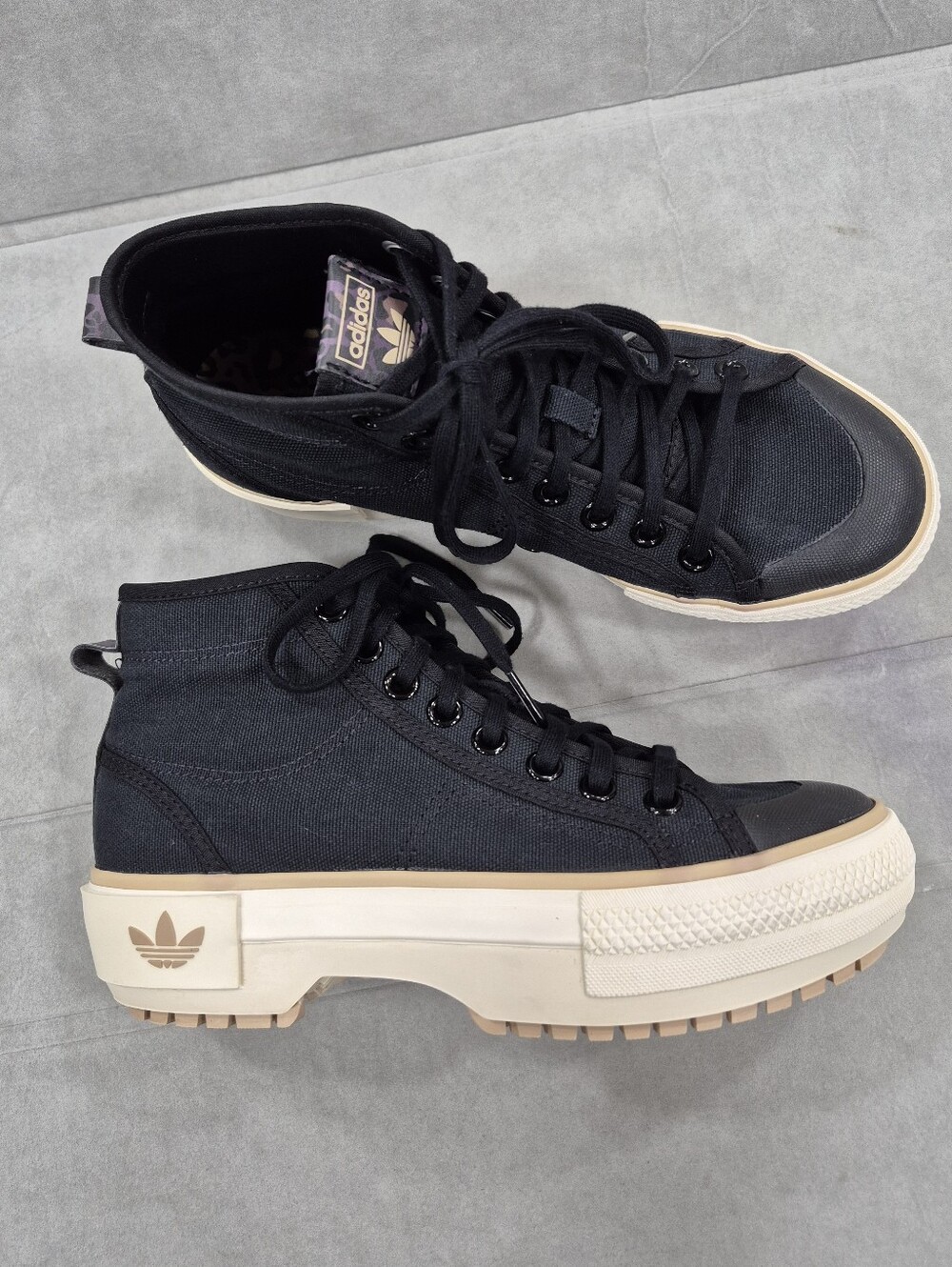 Adidas Nizza Trek Leopard Platform Sneaker women's 7.5 black canvas high top
